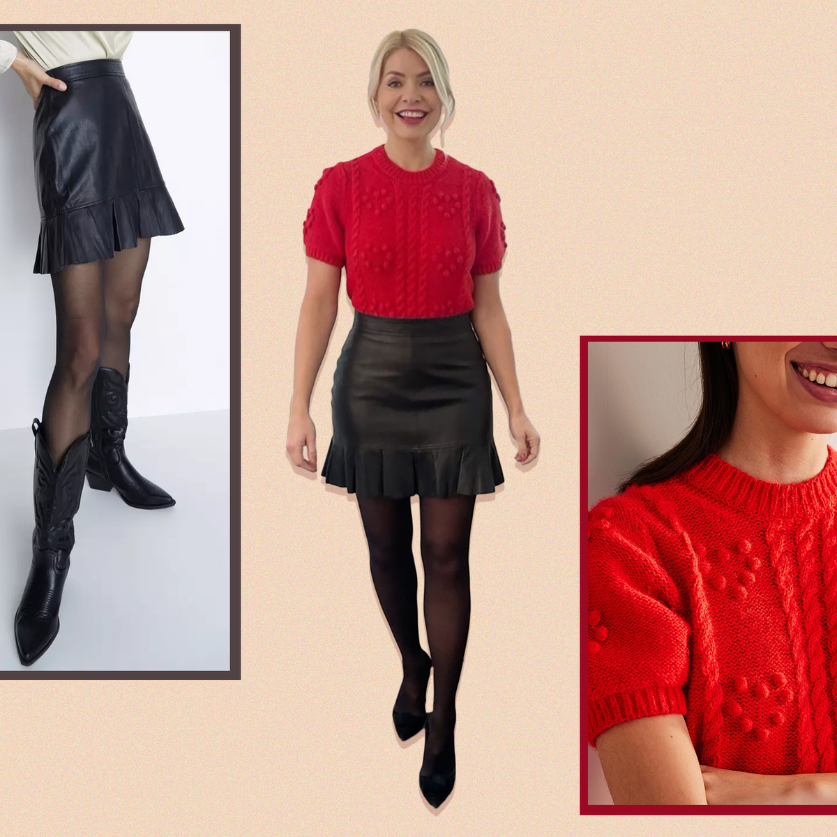 Oasis red leather skirt clearance